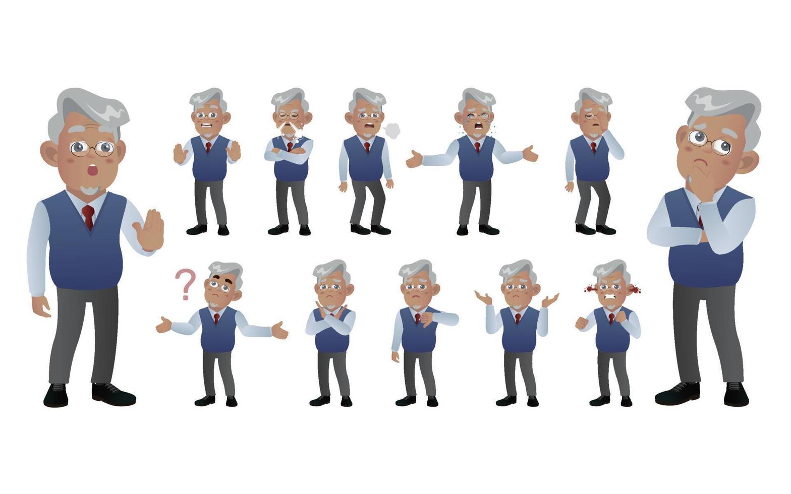 Set of old people with different emotion vector
