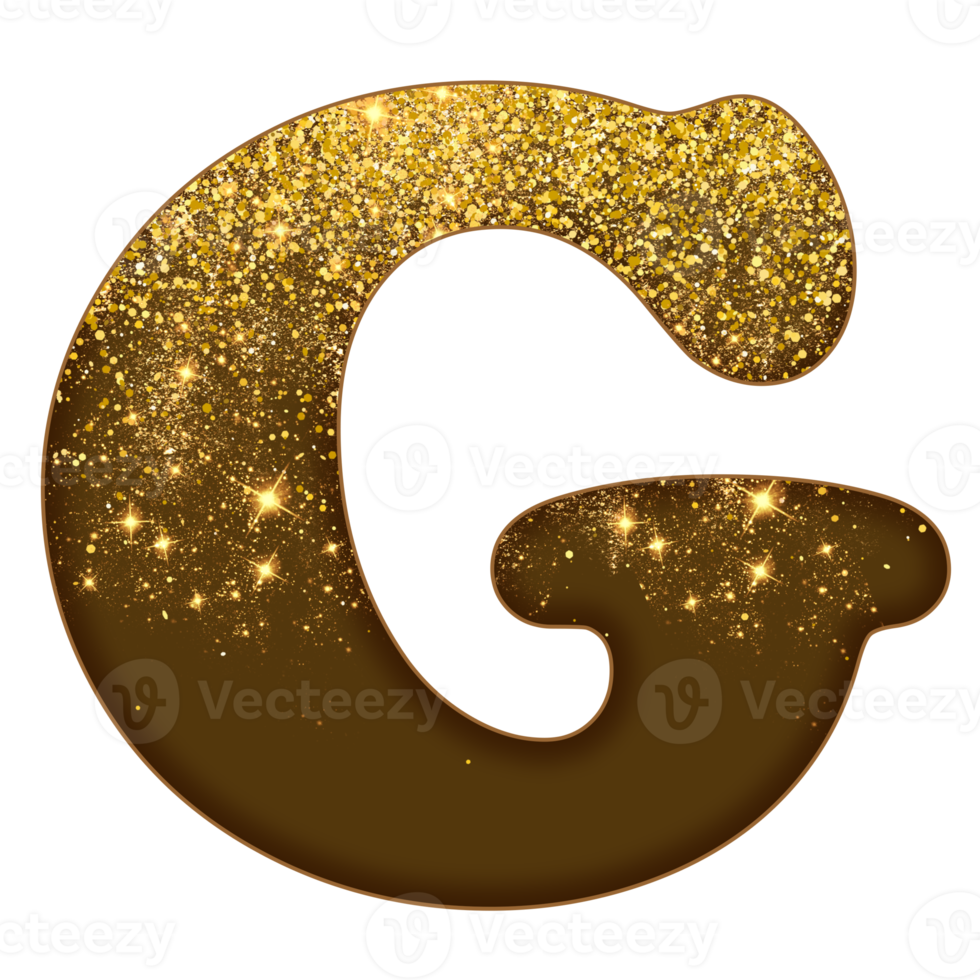 alfabeto de glitter meio dourado png