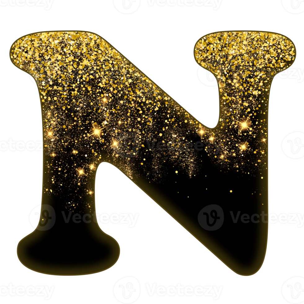 alfabeto de glitter meio dourado png