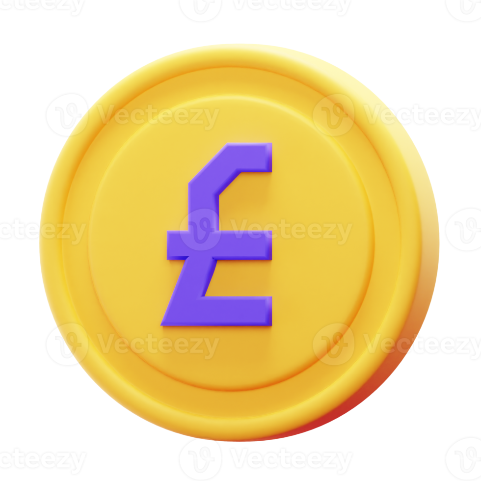 Pièce de monnaie de rendu 3d icône de la monnaie sterling png