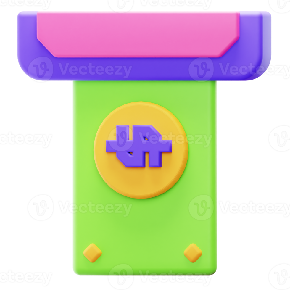 3D Render Withdraw Money ATM Icon png