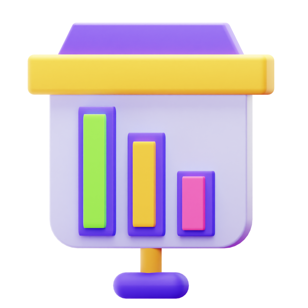 3D Render Downtrend Bar Graph Presentation png