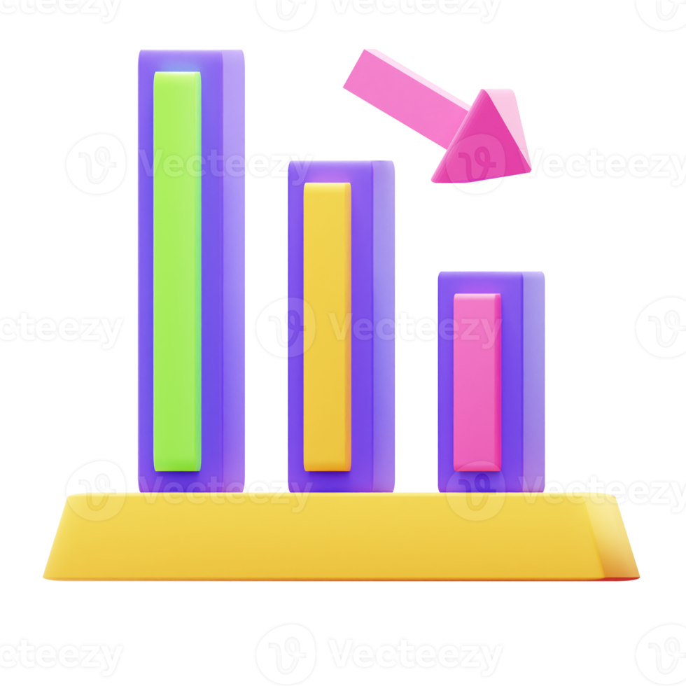 icône de graphique à barres de diminution de rendu 3d png