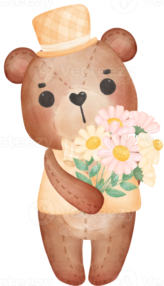 linda dulce boda novio oso de peluche niño personaje de dibujos animados acuarela png