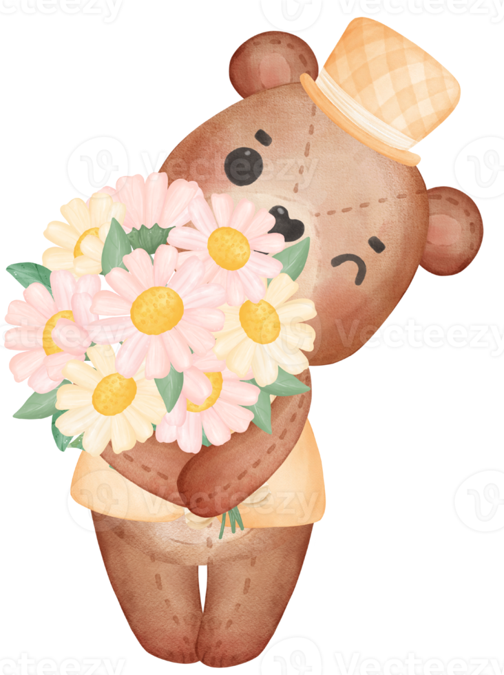 Cute sweet wedding groom teddy bear boy cartoon character watercolour png