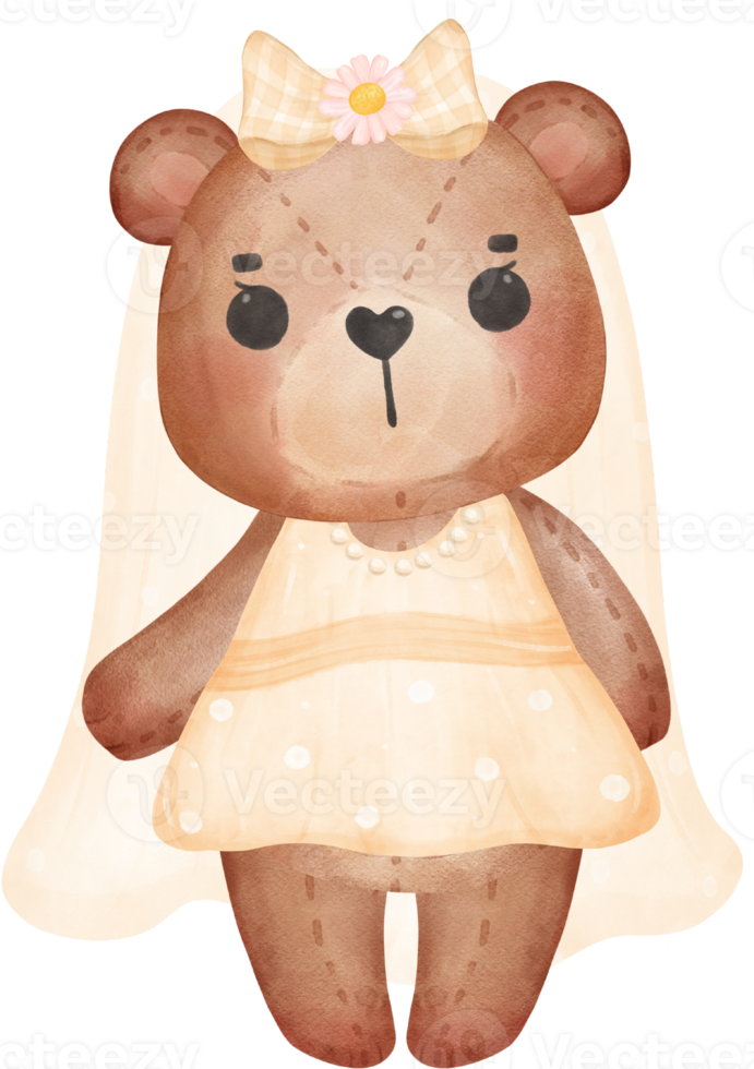 linda dulce boda novia oso de peluche dama personaje de dibujos animados acuarela png