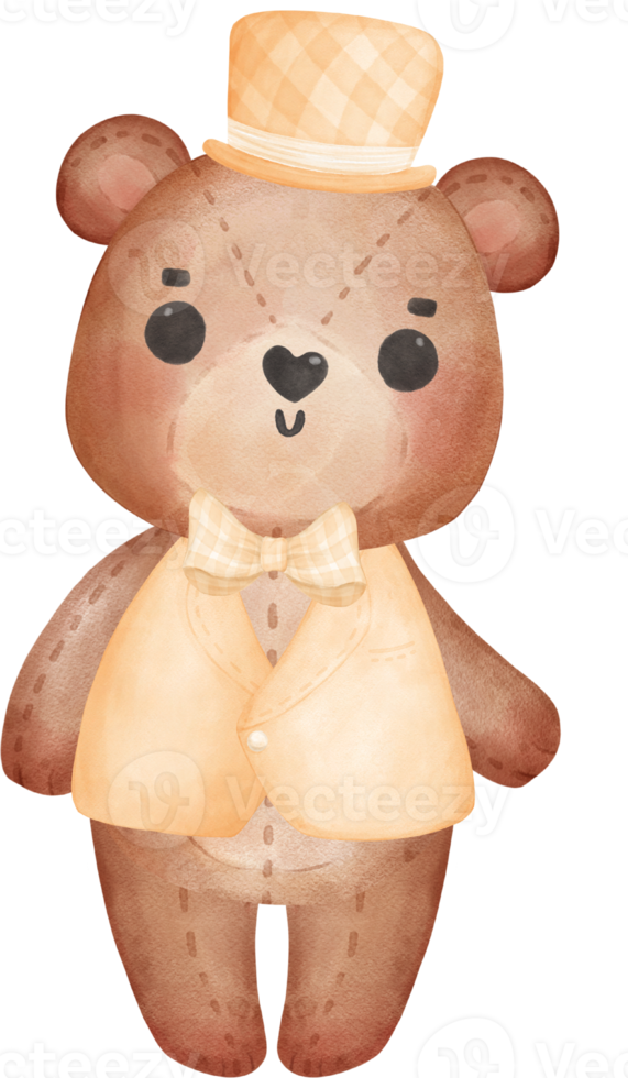 linda dulce boda novio oso de peluche niño personaje de dibujos animados acuarela png