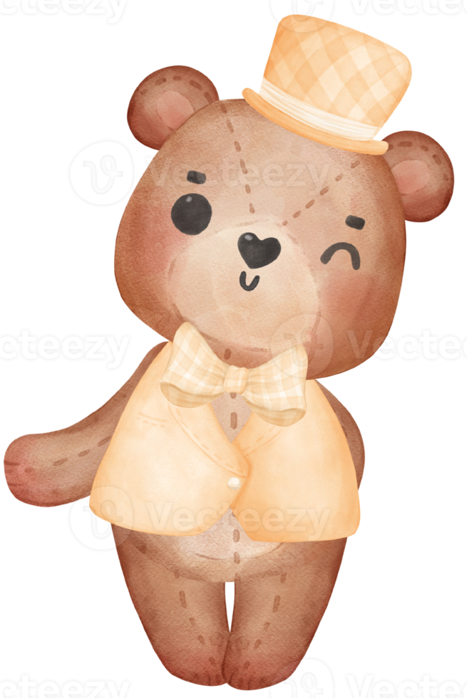 schattig zoet bruiloft bruidegom teddy beer jongen tekenfilm karakter waterverf png