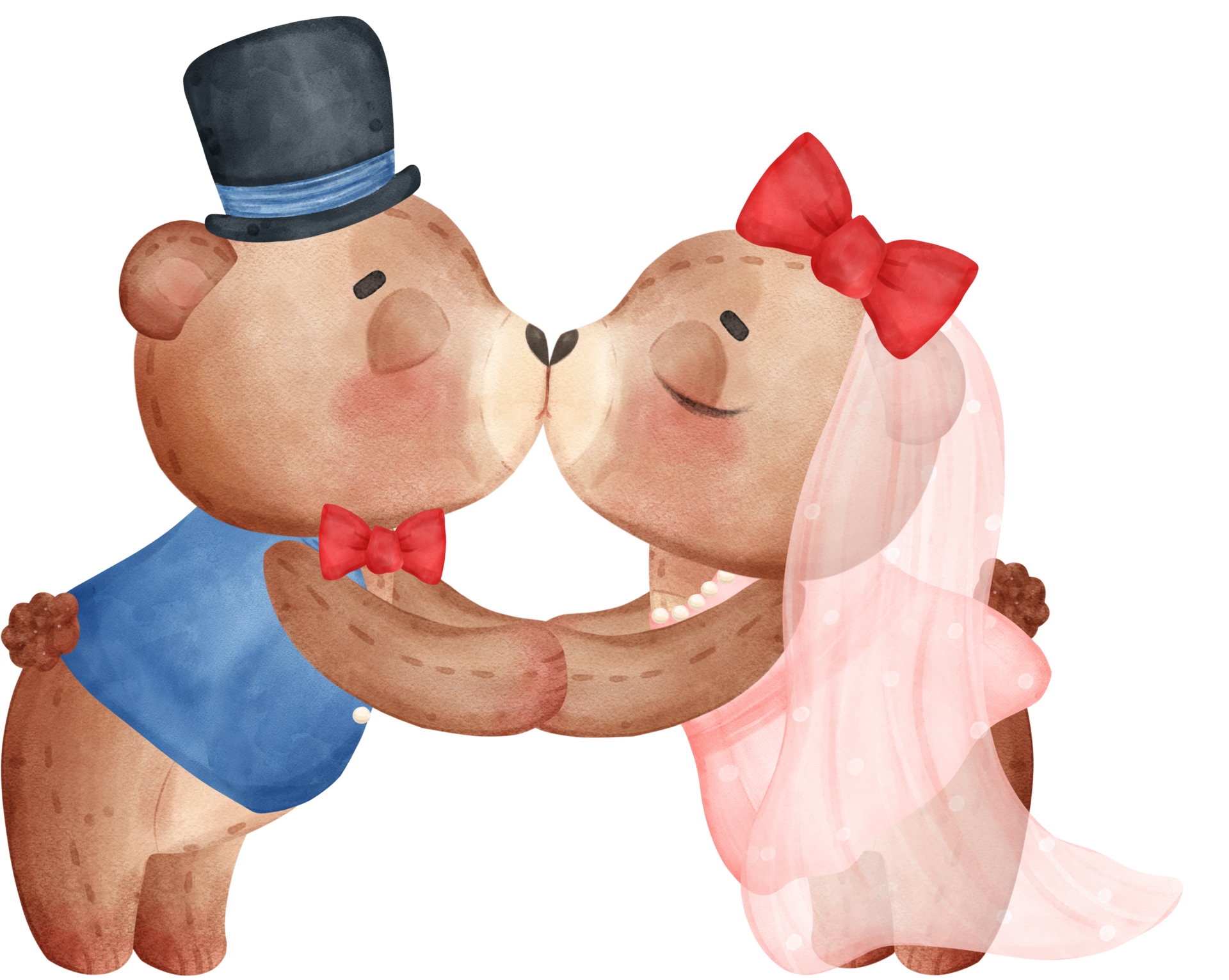 Free Cute sweet wedding love bride and groom teddy bear cartoon character  watercolour 16693803 PNG with Transparent Background