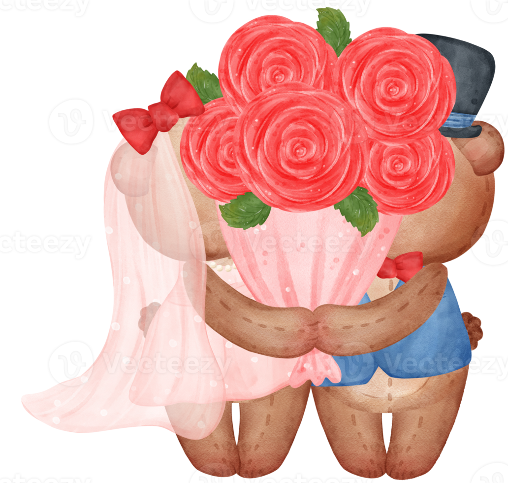 carino dolce nozze amore sposa e sposo orsacchiotto orso cartone animato personaggio acquerello png