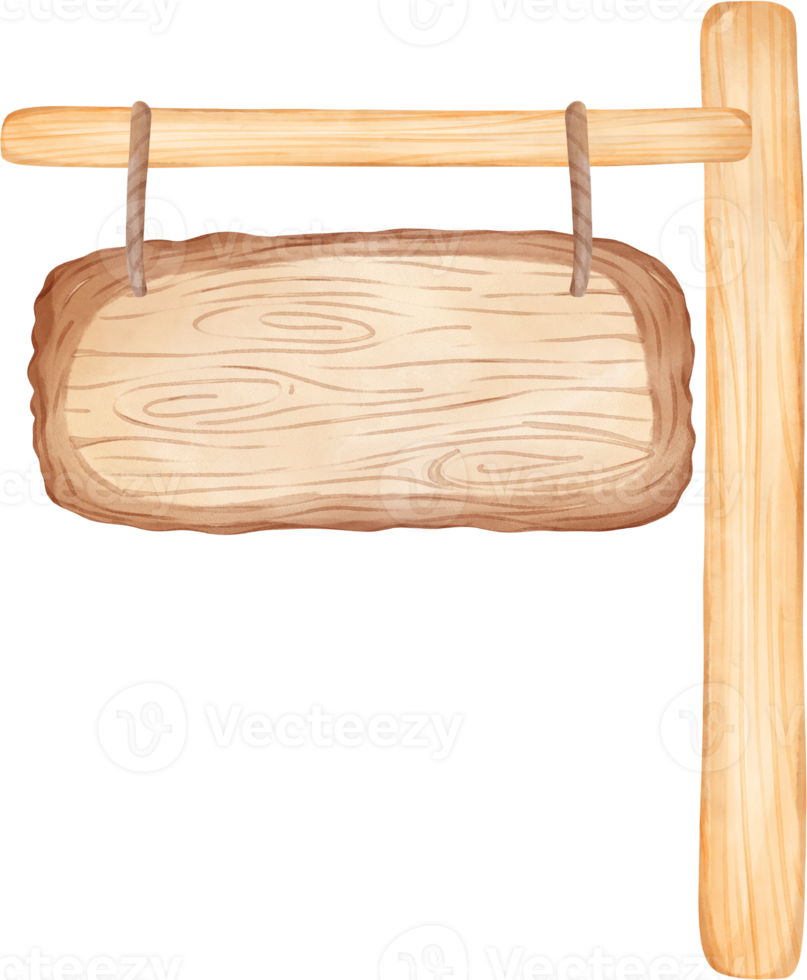 cute watercolour wood sign board cartoon painting png