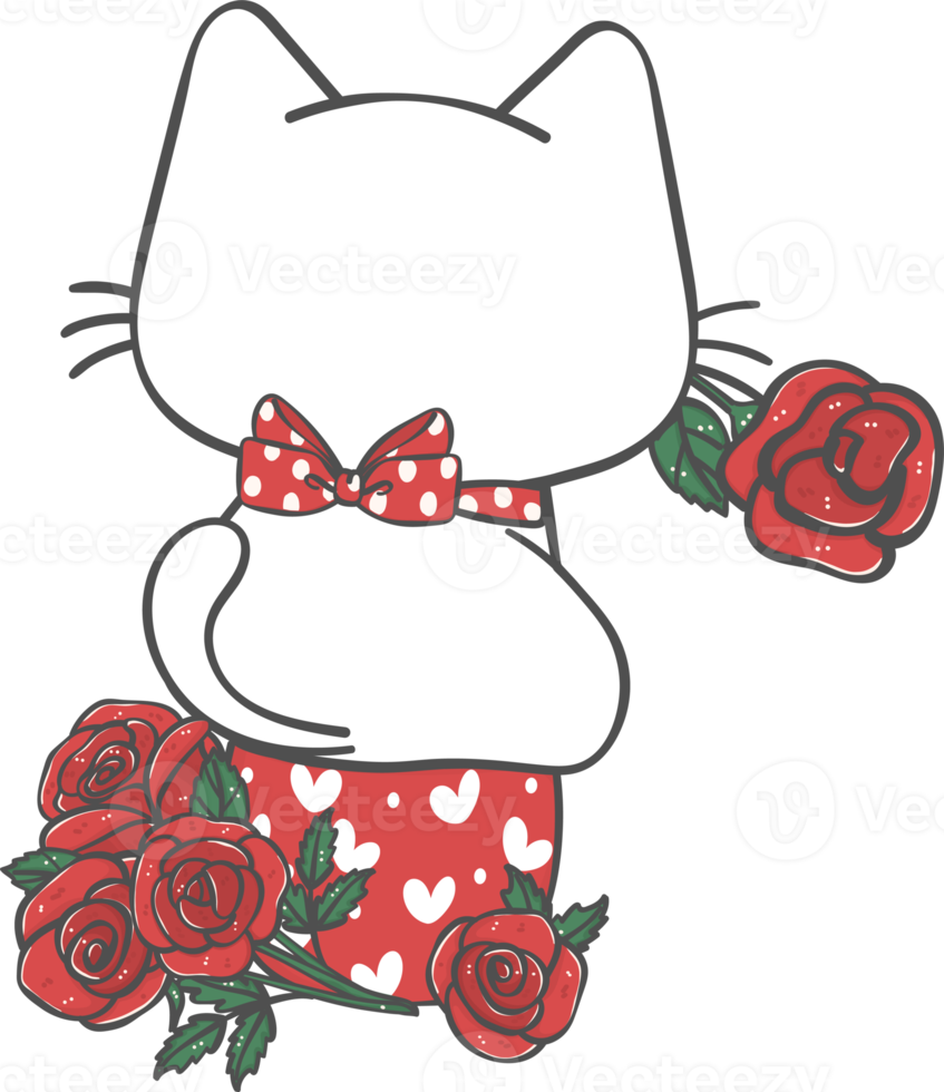 kawaii feliz san valentín blanco gatito gato en taza con flores color de rosa dibujos animados garabato png