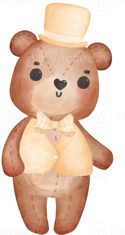 Cute sweet wedding groom teddy bear boy cartoon character watercolour png