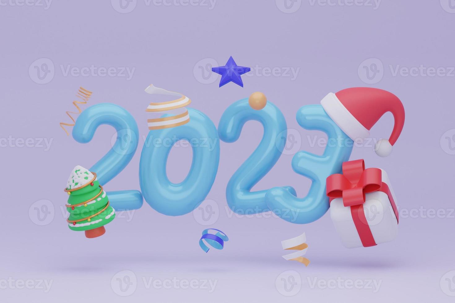 Happy New Year Blue number sign 2023. Merry Christma festive. 3d rendering photo