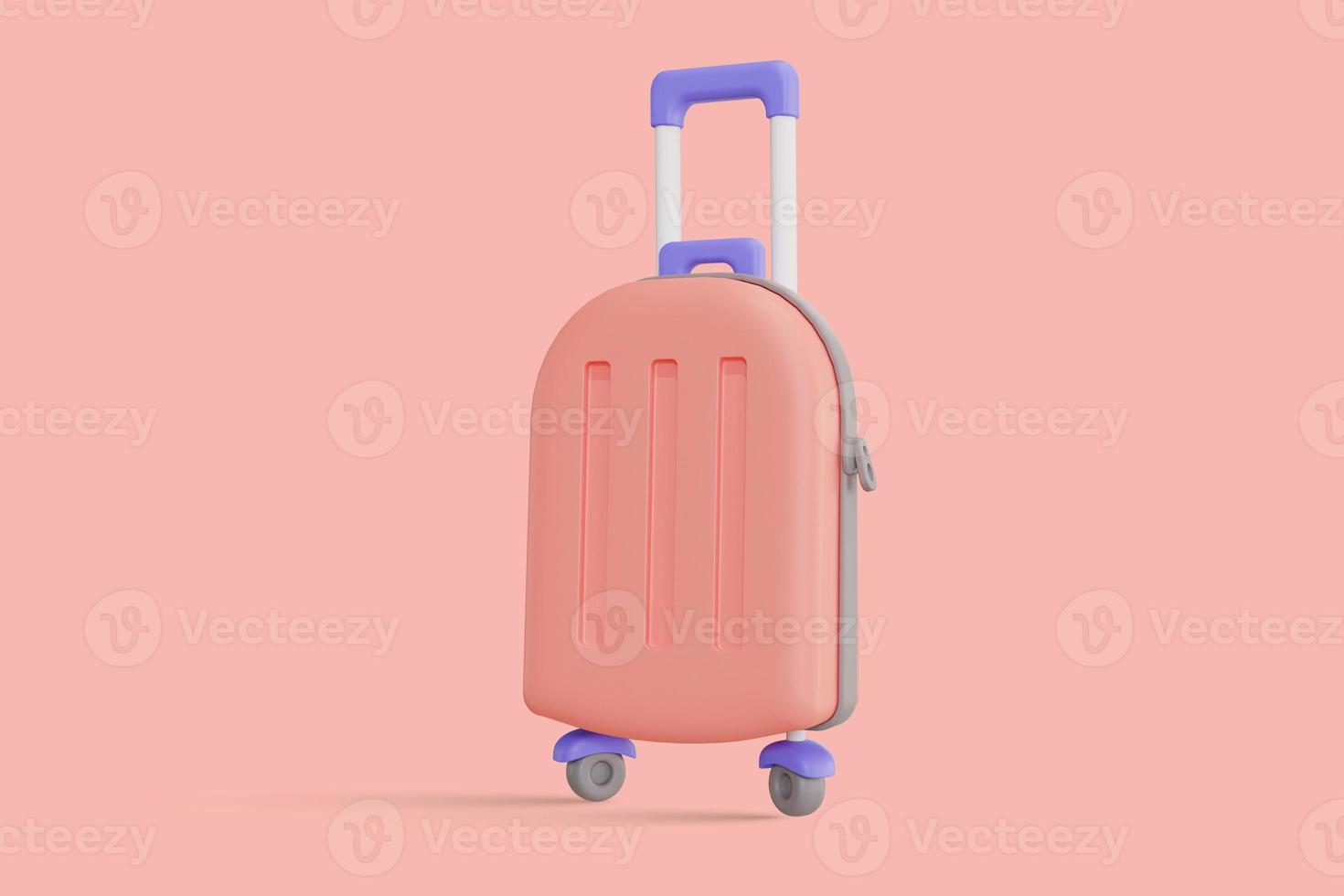 pink suitcase isolated on pink background. travel concept of baggage or luggage. 3d rendering photo