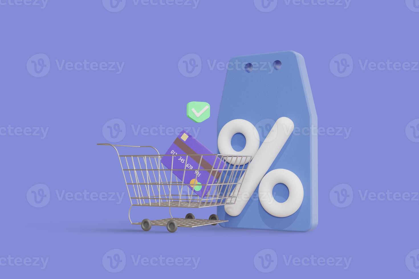 Shopping cart on a blue background. Shopping Trolley. 3d rendering photo