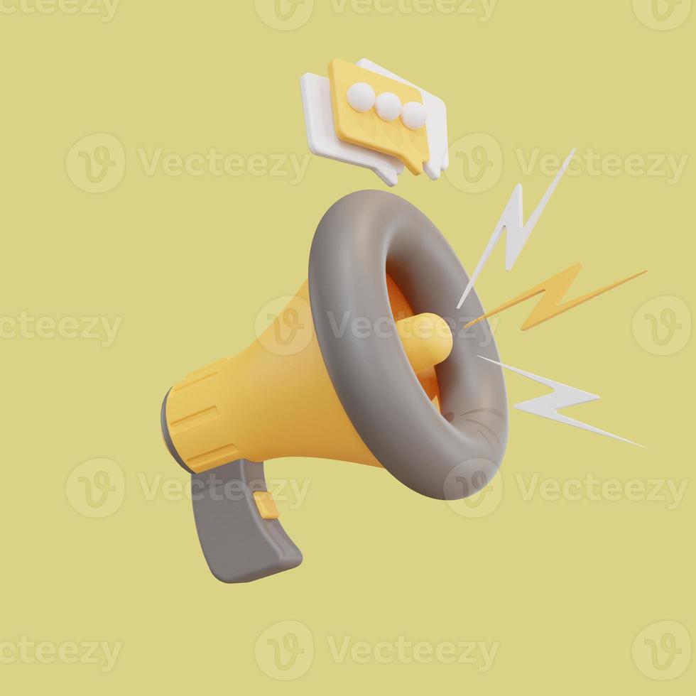 3d illustration megaphone speaker with chat. 3d rendering photo