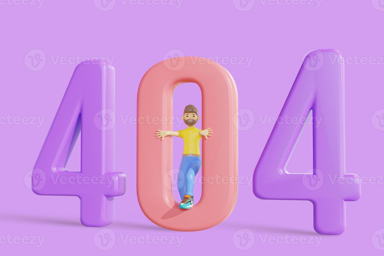 3d male character with 404 error message. 3d rendering photo