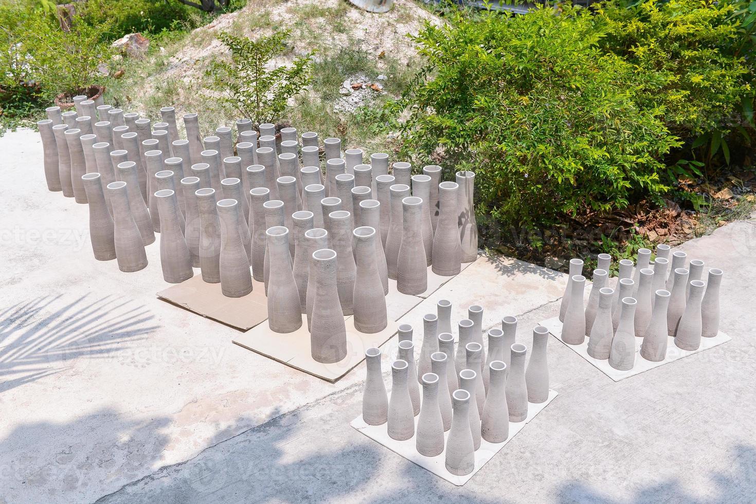 Clay pottery ceramics drying before being fire photo