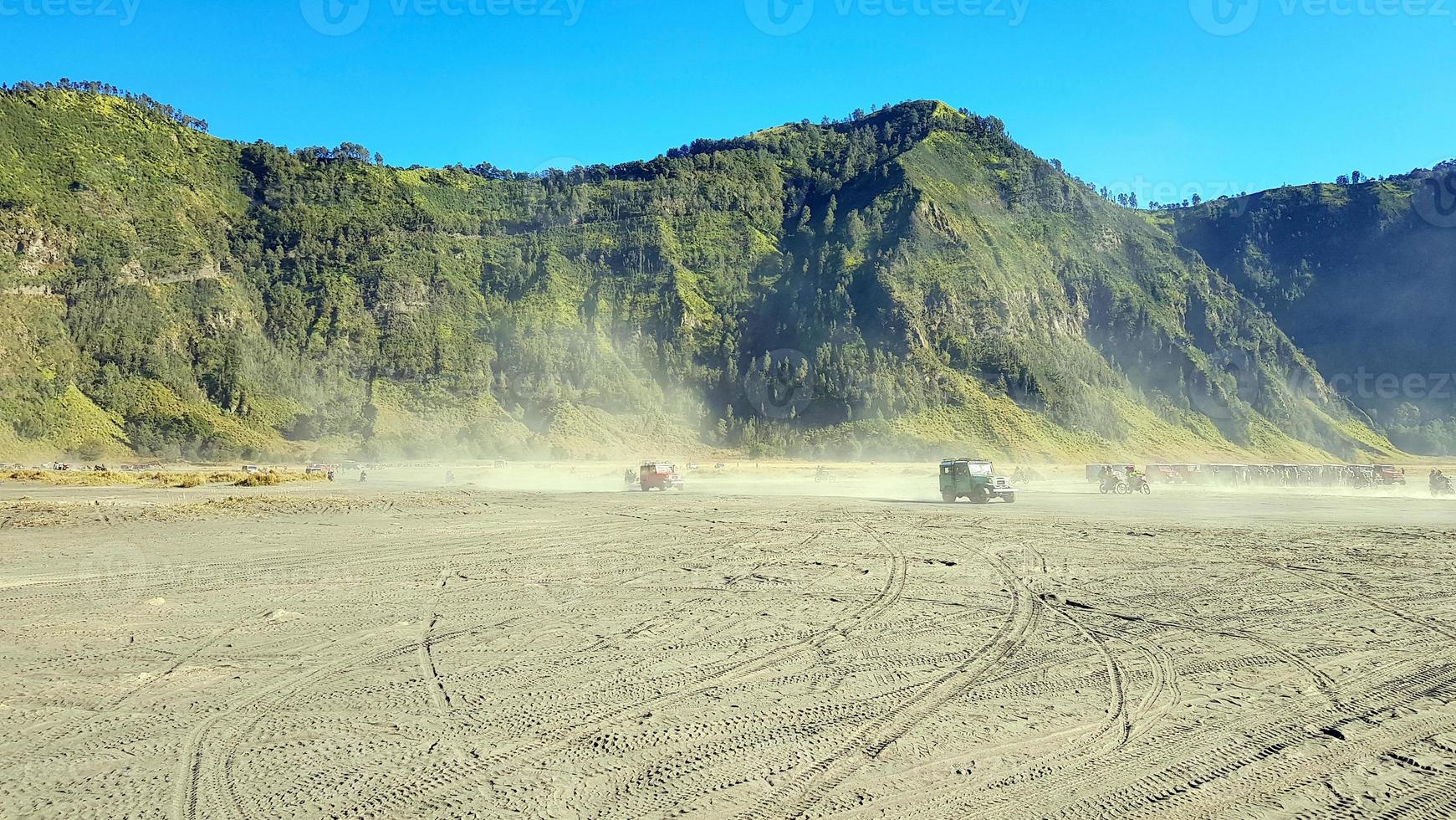 Panoramic view of Mount Bromo landscape and its surrounding photo