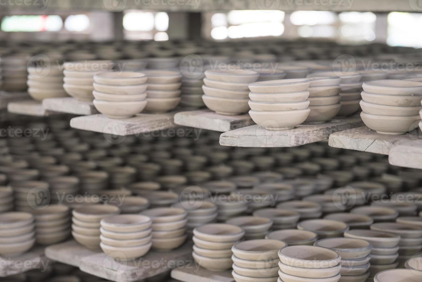 Clay pottery ceramics drying before being fire photo