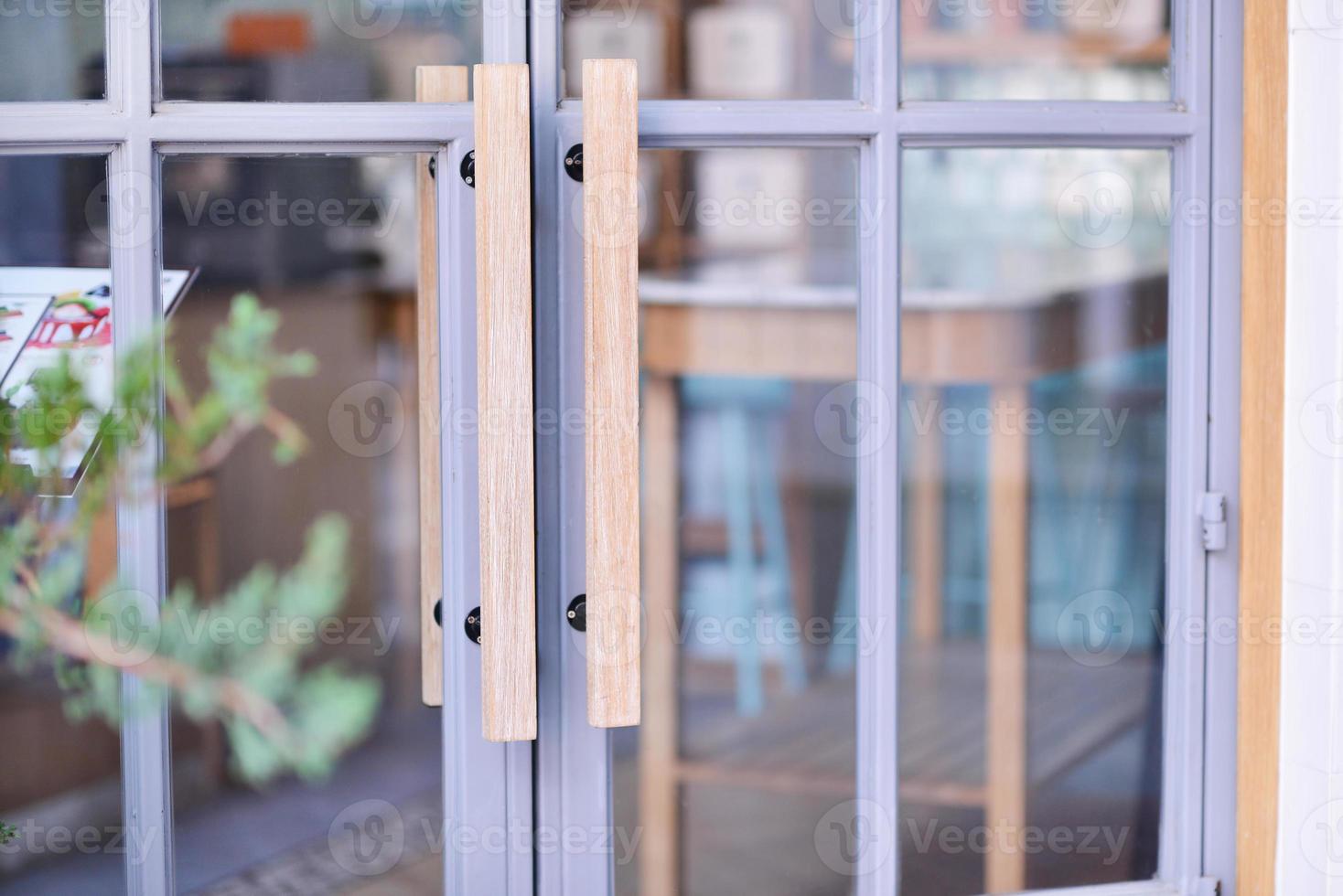 Detail of glass door of cafe. photo