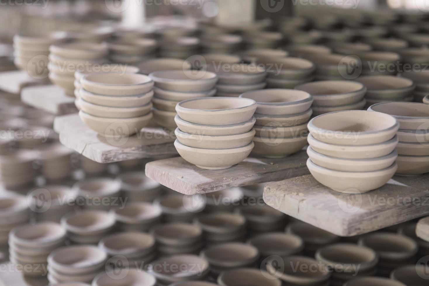 Clay pottery ceramics drying before being fire photo