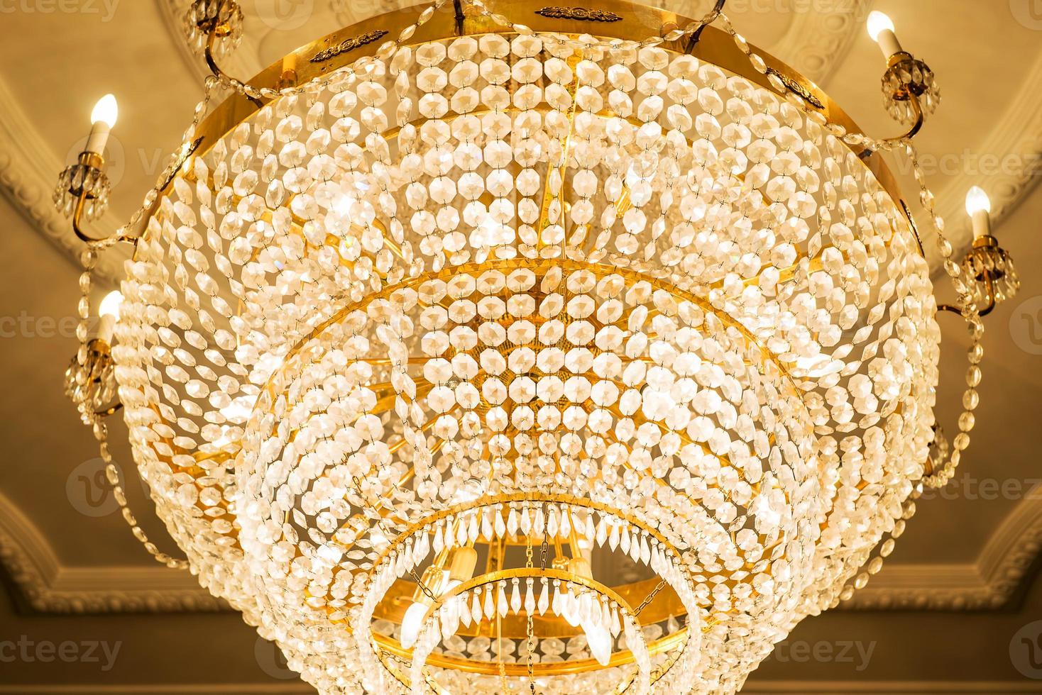 beautiful crystal chandelier in ball room photo