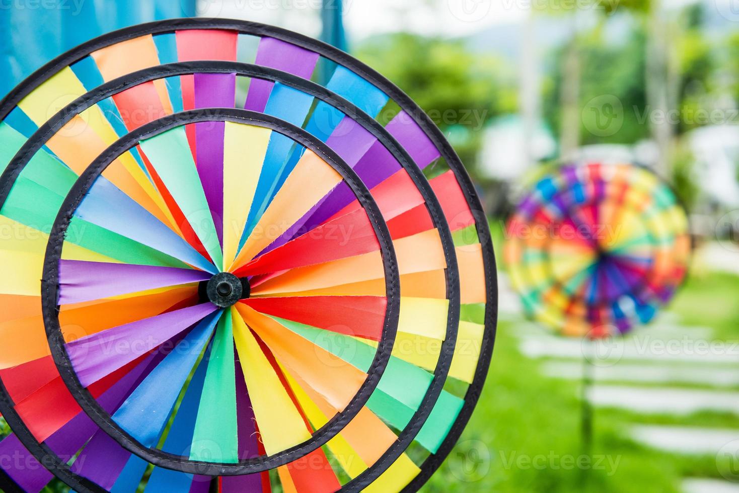 Colorful pinwheel in the garden photo