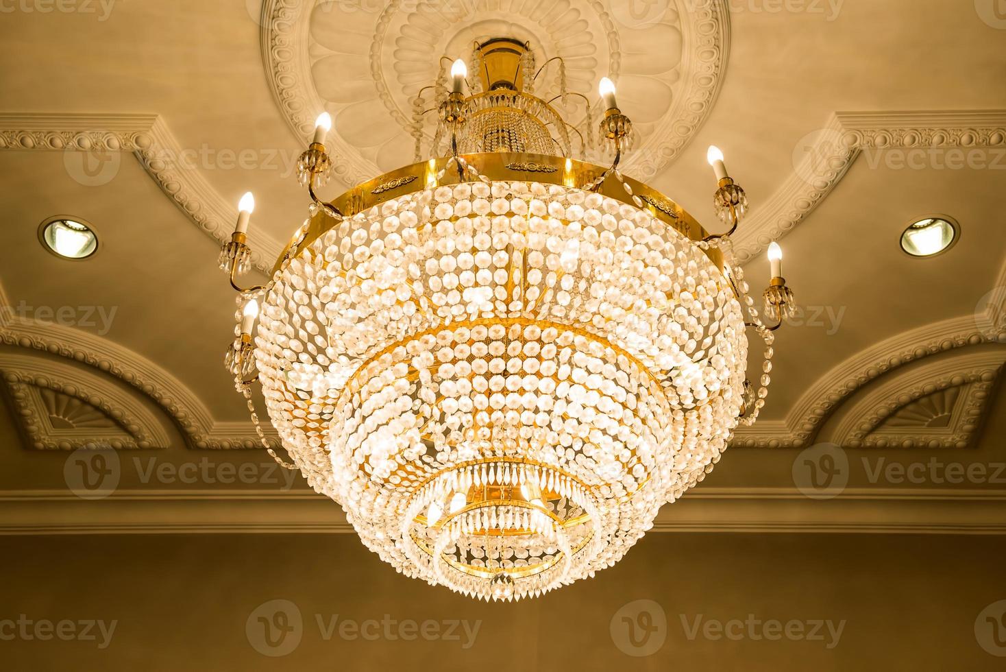 beautiful crystal chandelier in ball room photo