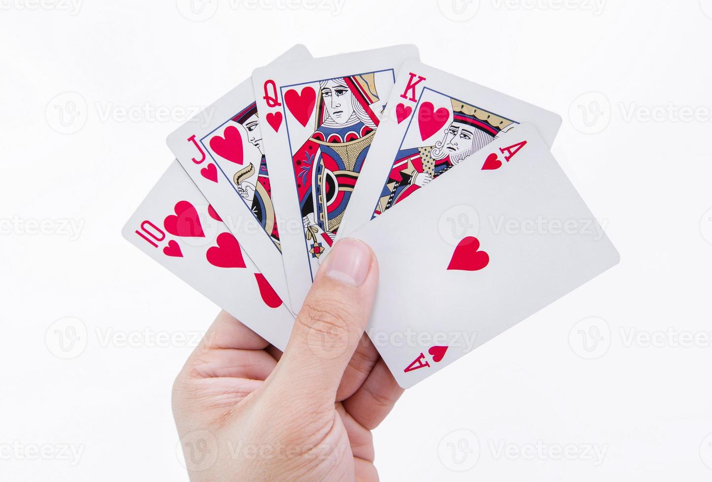 Flush royal cards isolated on white background photo