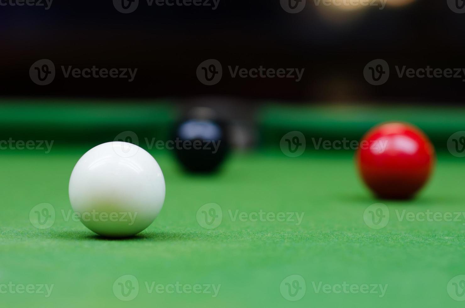 Three different colour snooker balls on the table photo