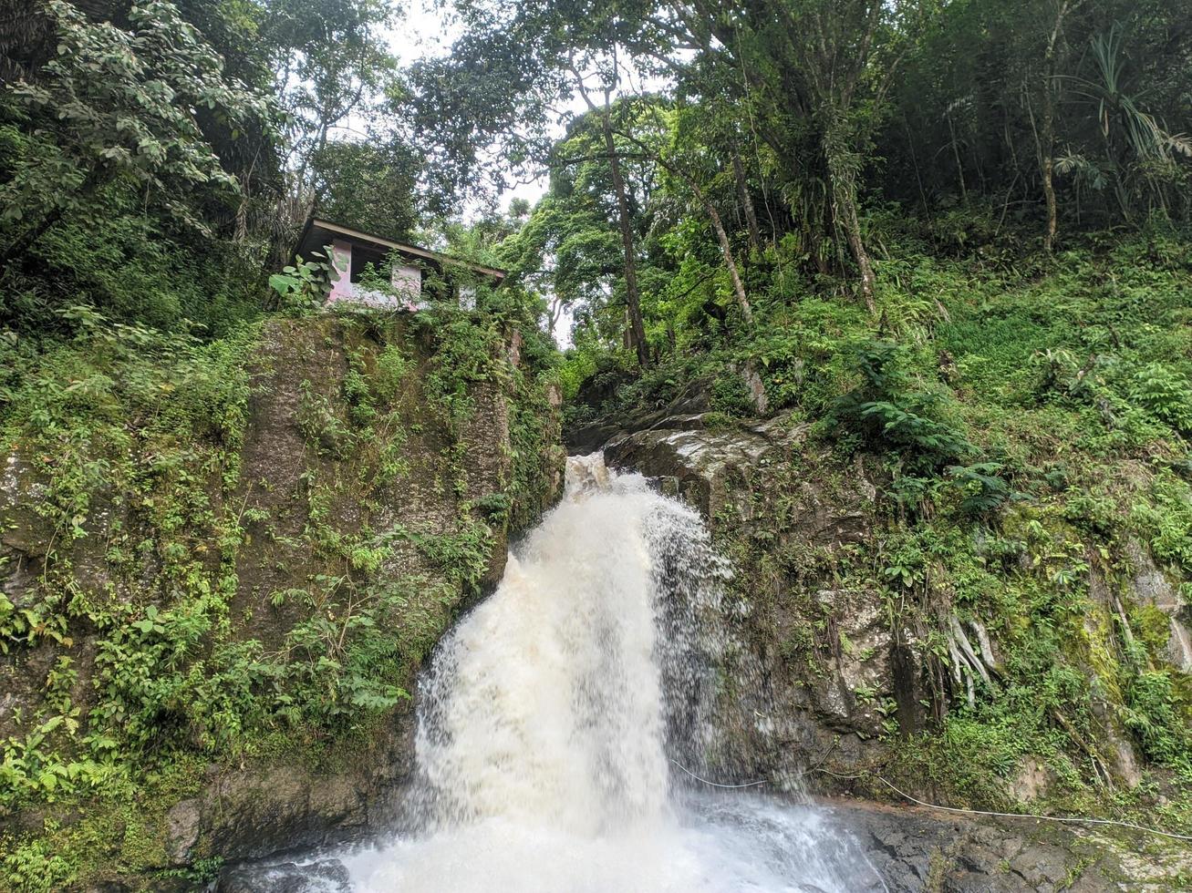 mountain stream or waterfall in Berastagi forest photo