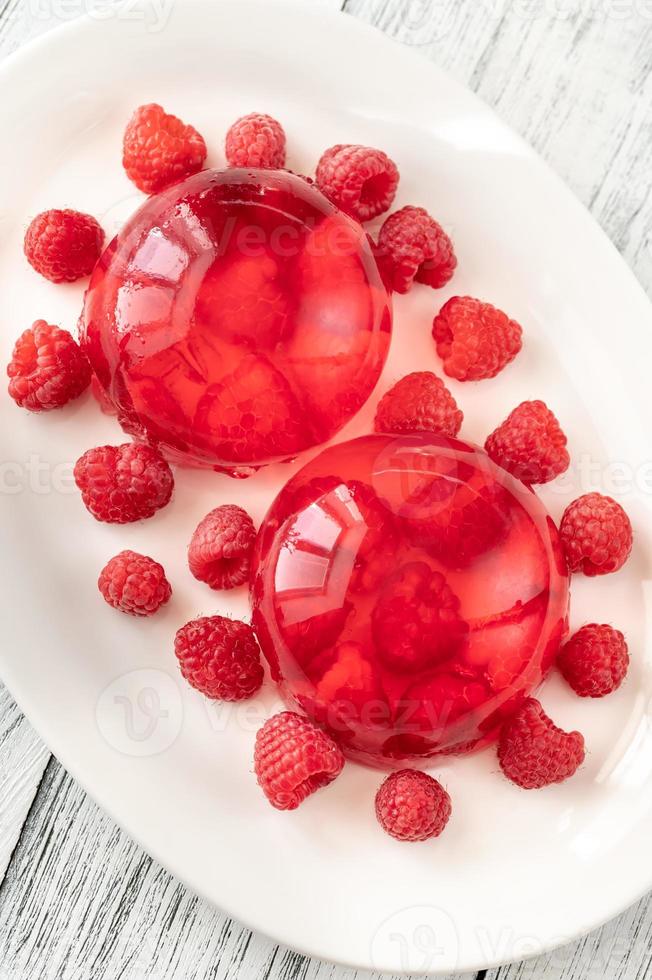 Raspberry gelatin dessert photo