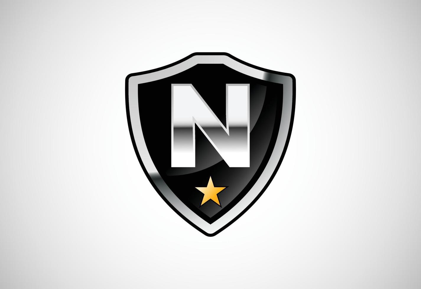 letra inicial n con ilustración de vector de diseño de logotipo de icono de escudo. escudo con alfabeto de monograma