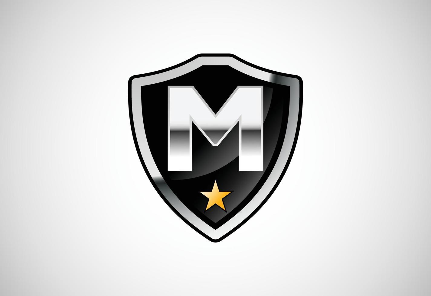 Initial letter M with shield icon logo design vector illustration. Shield with monogram alphabet