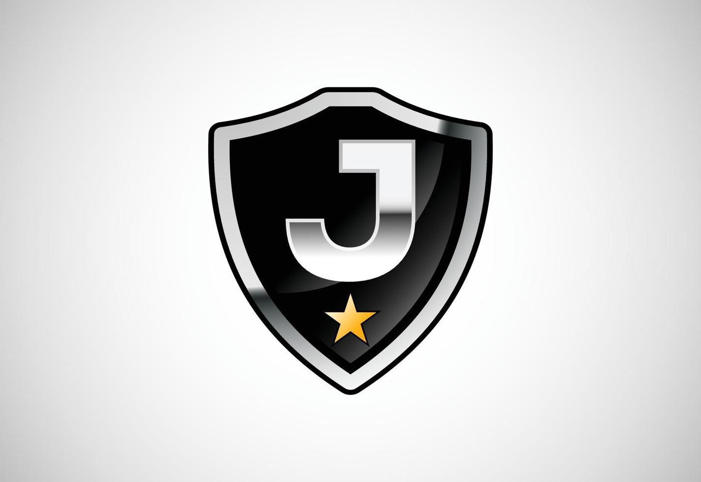 Initial letter J with shield icon logo design vector illustration. Shield with monogram alphabet