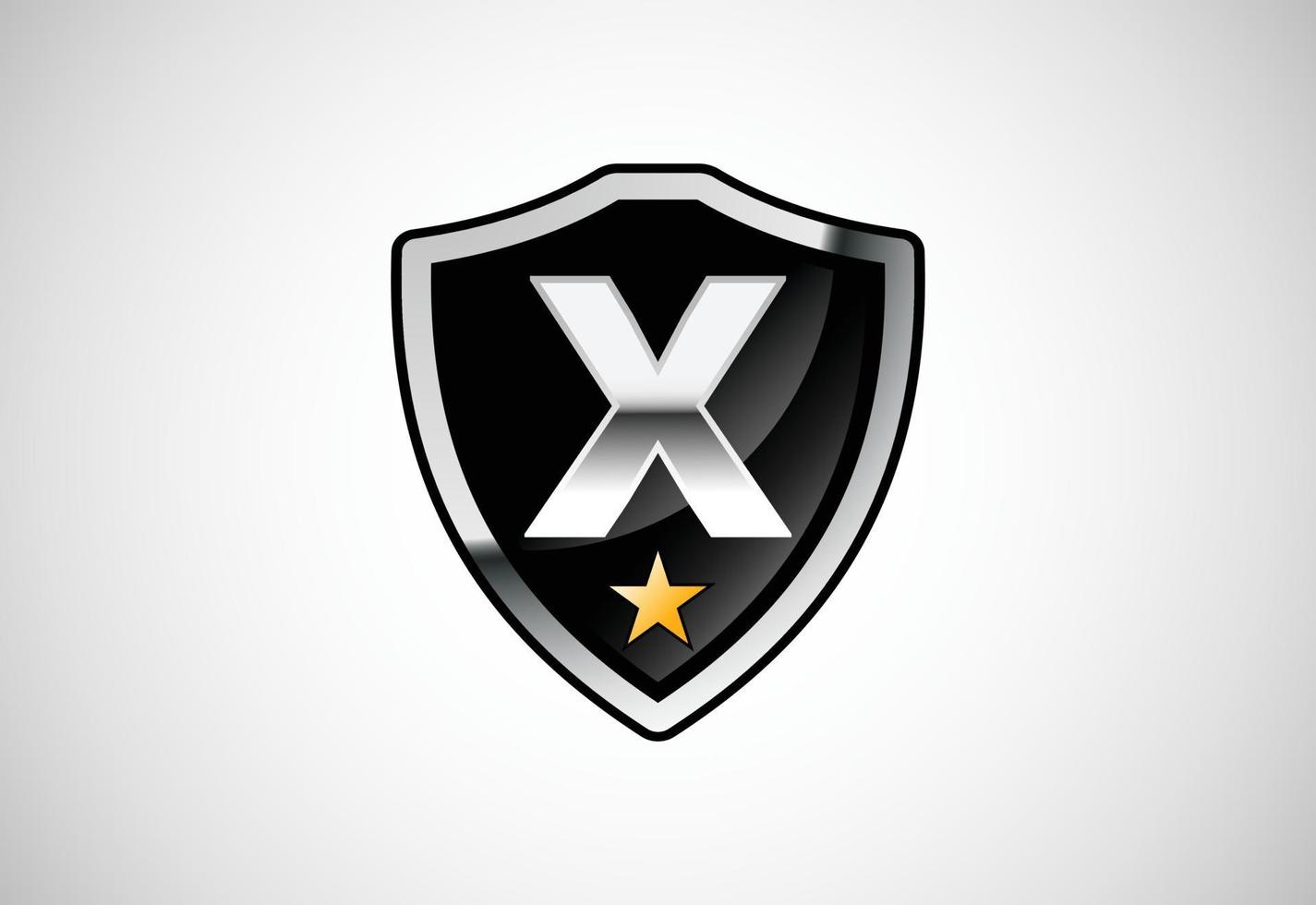 letra inicial x con ilustración de vector de diseño de logotipo de icono de escudo. escudo con alfabeto de monograma