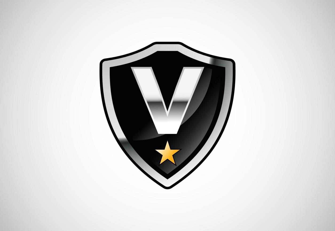 letra inicial v con ilustración de vector de diseño de logotipo de icono de escudo. escudo con alfabeto de monograma