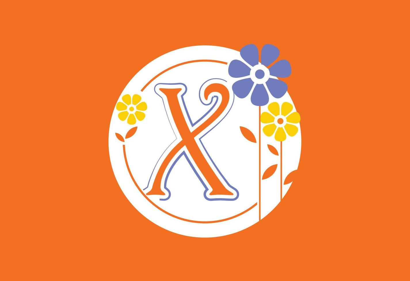 Floral monogram letter X. Initial alphabet with botanical elements. Floral alphabet vector design