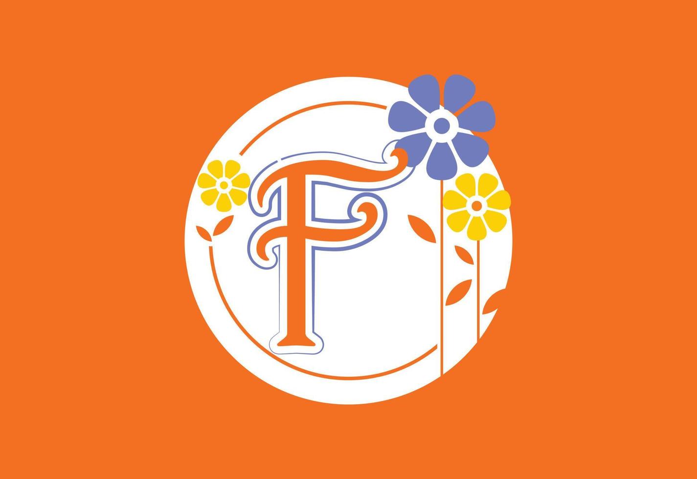 Floral monogram letter F. Initial alphabet with botanical elements. Floral alphabet vector design