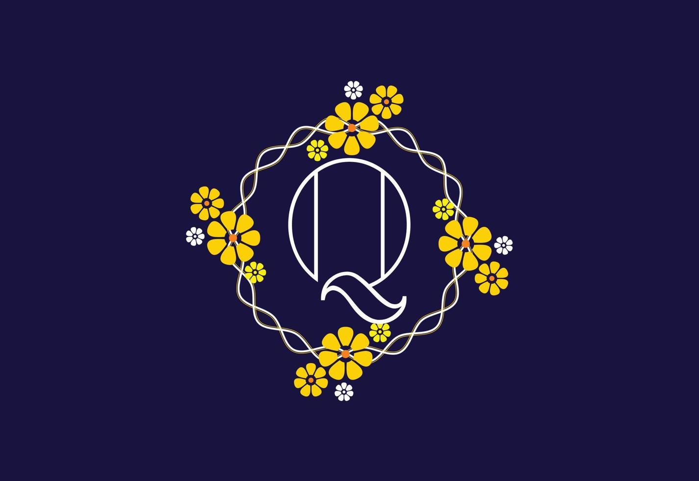 Floral monogram letter Q. Initial alphabet with botanical elements. Floral alphabet vector design