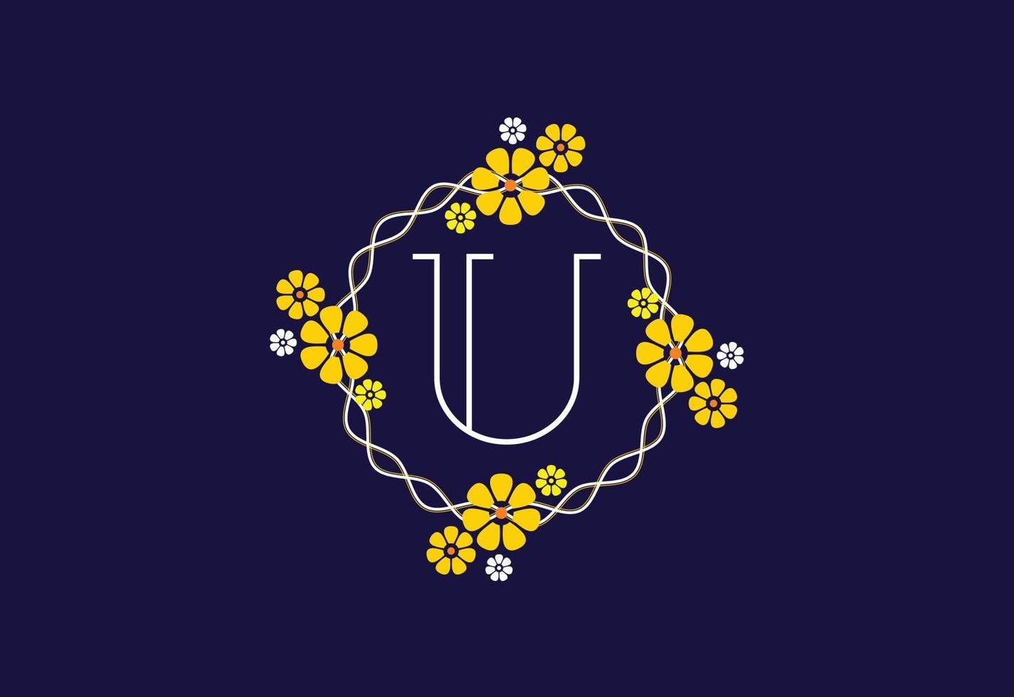 Floral monogram letter U. Initial alphabet with botanical elements. Floral alphabet vector design