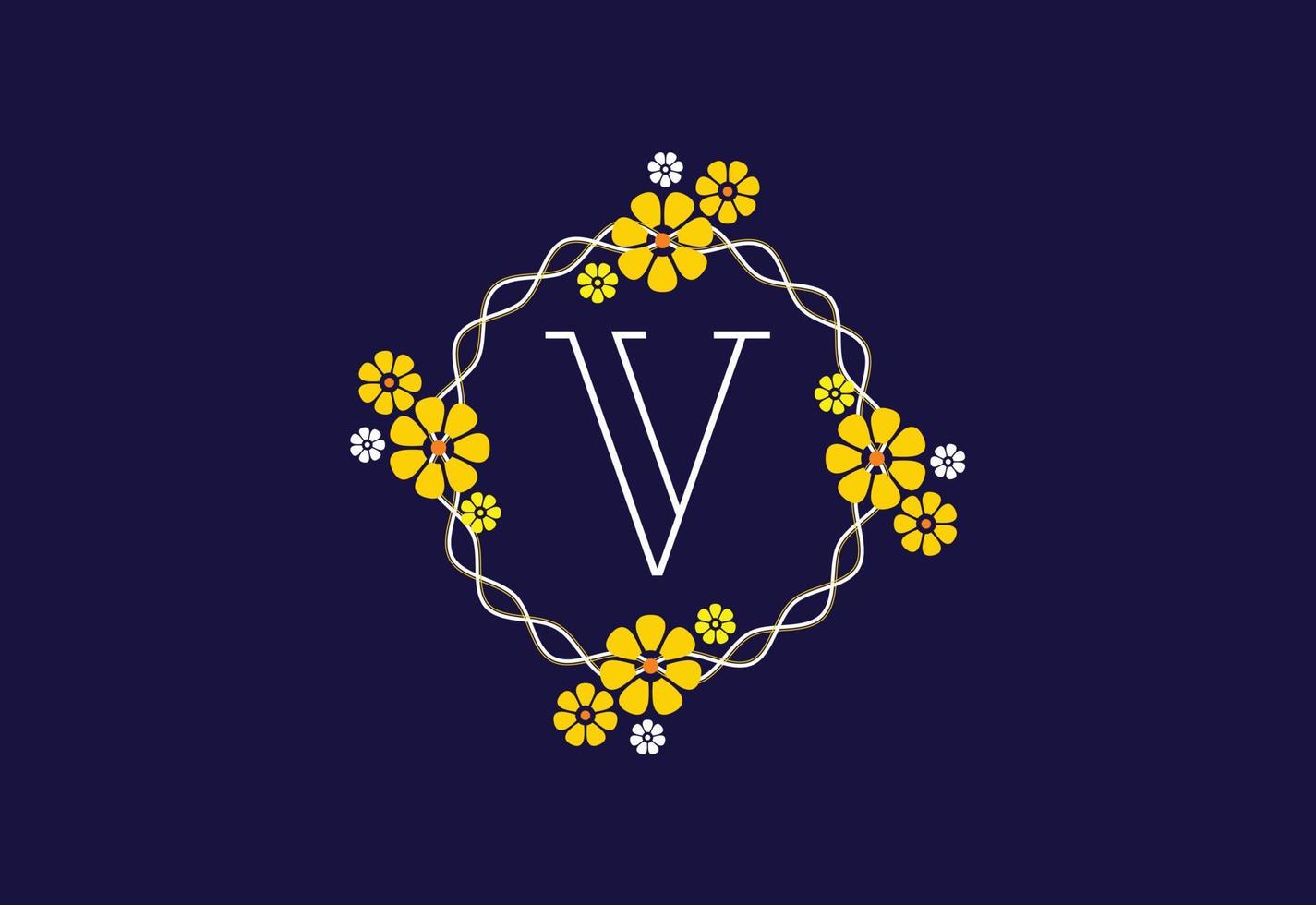Floral monogram letter V. Initial alphabet with botanical elements. Floral alphabet vector design