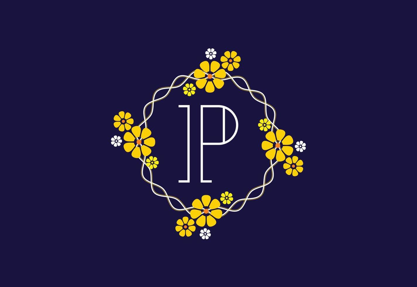 monograma floral letra p. alfabeto inicial con elementos botánicos. diseño floral del vector del alfabeto
