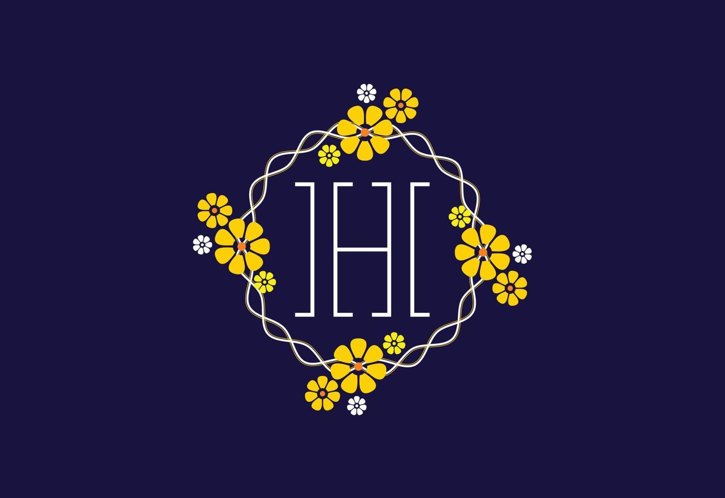 Floral monogram letter H. Initial alphabet with botanical elements. Floral alphabet vector design