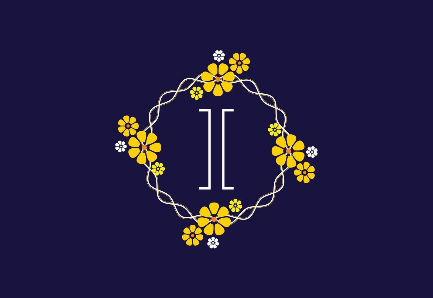 Floral monogram letter I. Initial alphabet with botanical elements. Floral alphabet vector design