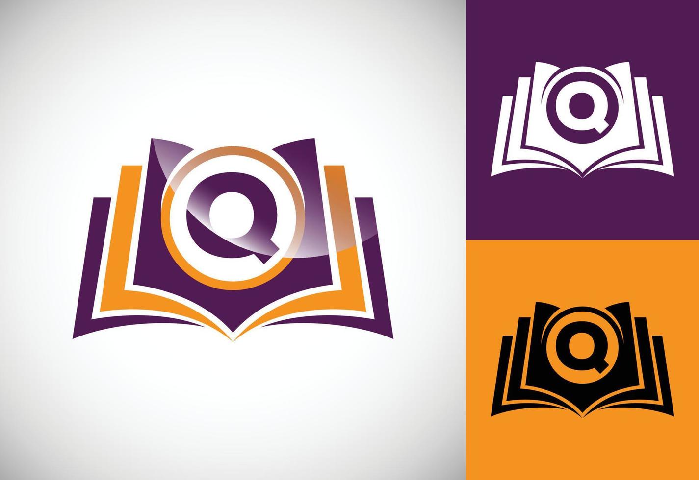 alfabeto inicial q con el libro. plantilla de diseño de logotipo de vector de libro creativo, logotipo de educación