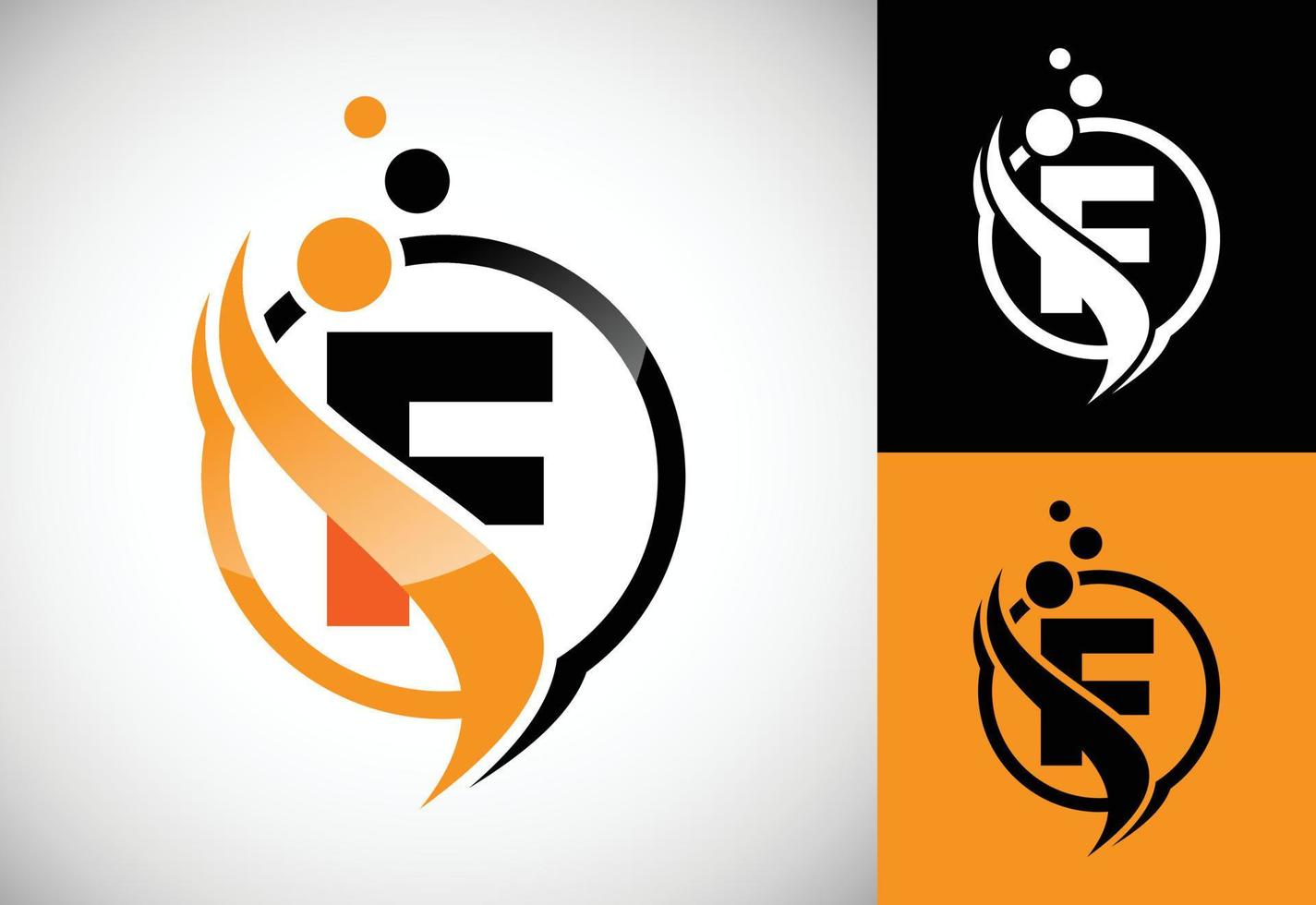 Initial letter F with the swoosh, biotech logo design concept. Logotype for science technology. vector