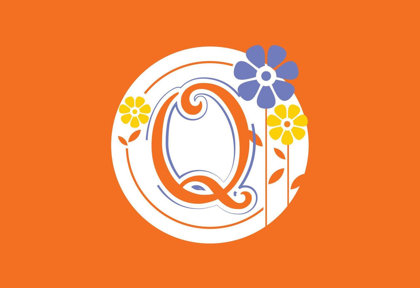 Floral monogram letter Q. Initial alphabet with botanical elements. Floral alphabet vector design